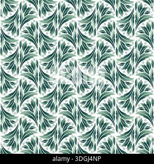 Delicate elegant green seamless pattern in classic style. Green leaves fans on white background. Art nouveau vintage floral design. Vector illustratio Stock Vector