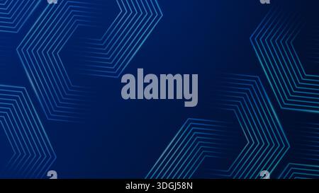 Several big fading hexagons made of light blue lines on blue background. Technology, connection and data concept. Abstract and modern background. Stock Photo
