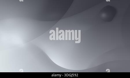Gray flowing, fluid and transparent, layered and dynamic shapes and objects. Abstract high resolution full frame modern background in black and white. Stock Photo