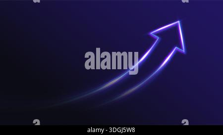 Blue glowing arrow up. Neon lines combining upward. Symbol of growth, synergy, success. Futuristic tech concept on dark gradient background. Stock Vector