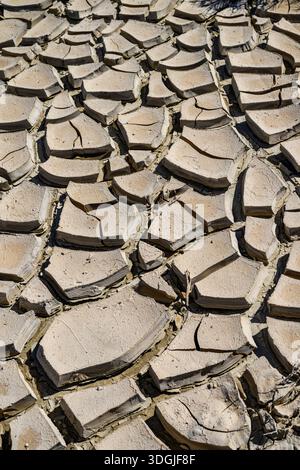 The textures of dried mud near the Trona Pinnacles in the desert of Southern California Stock Photo