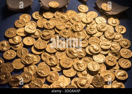 The Didcot Hoard coins on display in the Ashmolean Museum, Oxford, UK Stock Photo