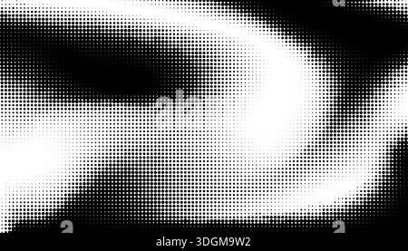High contrast monochrome halftone dot gradient with a fluid wavy distorted motion Stock Vector