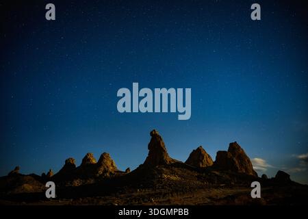 The amazing night sky full of stars from Trona Pinnacles in the desert of Southern California. Stock Photo