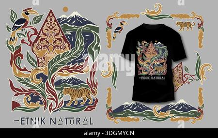 mockup design Vector print-ready template for apparel and merchandise Wildlife, Jungle, Souvenir Stock Vector