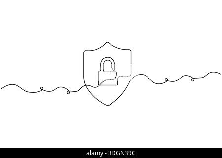Shield and key security concept continuous one line drawing minimalist style Stock Vector