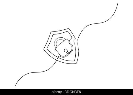 Shield and key security concept continuous one line drawing minimalist style Stock Vector