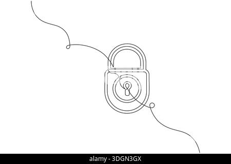 Shield and key security concept continuous one line drawing minimalist style Stock Vector