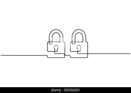 Shield and key security concept continuous one line drawing minimalist style Stock Vector