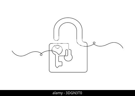 Shield and key security concept continuous one line drawing minimalist style Stock Vector