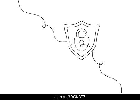 Shield and key security concept continuous one line drawing minimalist style Stock Vector