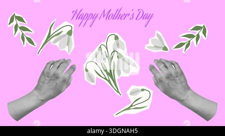 Mothers Day Collage Flowers Hearts Love Mom. For card poster social media graphic or web design in marketing campaigns. Vector illustration. Stock Vector