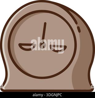 Cute flat illustration of a rounded clock character with a sleepy expression and simple markings Stock Vector