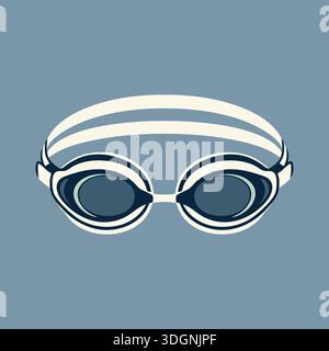 Clean flat illustration of swimming goggles with a strap shown from the front on a muted background Stock Vector