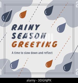 Light background frame with raindrop motifs and corner puddle shapes plus diagonal dash accents. Stock Vector
