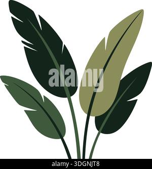 Flat illustration of a tropical leaf cluster with layered green shapes and bold silhouettes Stock Vector