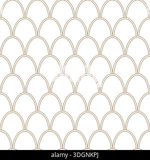 Fish mermaid decorative scale seamless pattern. Gold white simple theme seamless pattern. Abstract Japanese geometric line water wave and background. Stock Vector