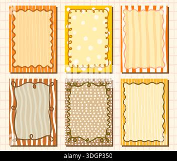 Cute rectangular autumn wavy vector frames in neutral fall colors with stripesand polka dot patterns, Poster backgrounds Stock Vector