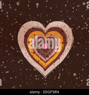 Modern hand painted vector boho heart greeting card in brown tones with splattered dots and halftone background for Valentine's Day designs Stock Vector