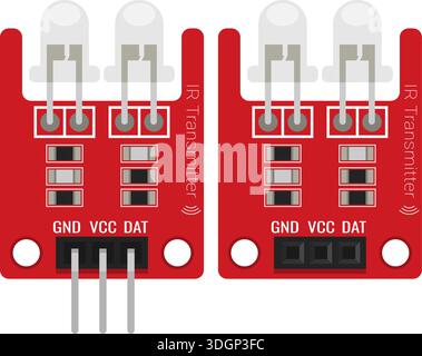 Two way IR Transmitter module set on transparent background. Infrared emitter sensor on red PCB vector Stock Vector