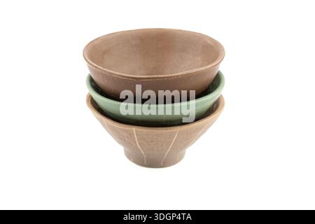 Three different bowls isolated on white background. Stock Photo