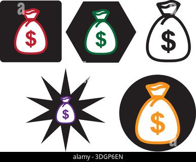 United states Dollar sign. Vector. Comics style icon Orange money bag solid icon vector Stock Vector