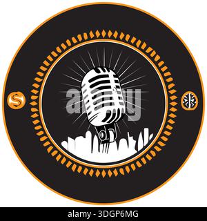 Silhouette illustration of podcast tools such as poles mics and headphone Stock Vector