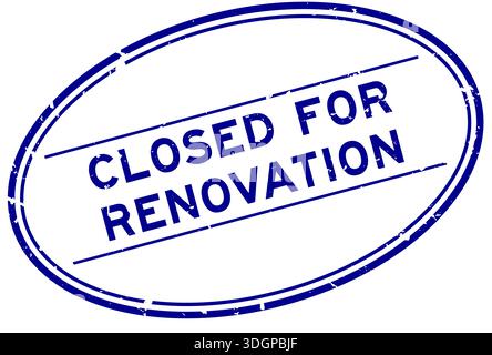 Grunge blue closed for renovation word oval rubber seal stamp on white background Stock Vector