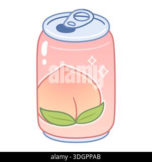 Peach drink can cartoon drawing. Iced tea, soda or juice. Simple vector illustration. Stock Vector