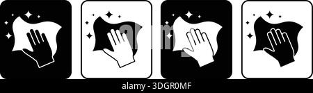 Cleaning Wipe Hand Icon Set – Surface Cleaning, Hygiene, Disinfection Symbol Vector Stock Vector
