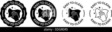 Easy to Clean Badge Icon Set – Cleaning Label, Hygiene Symbol, Washable Surface Sticker Vector Stock Vector