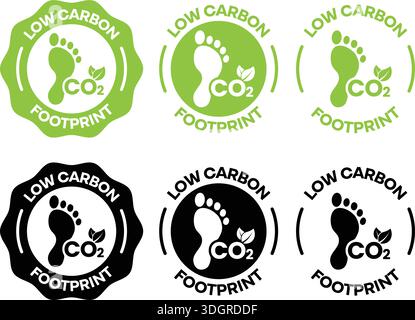 Low Carbon Footprint Icon Set – CO2 Emission Reduction Symbols and Sustainable Ecology Footprint Graphics Stock Vector