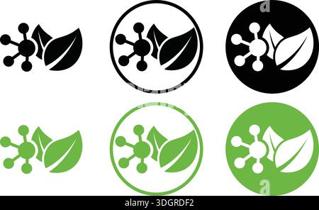 Eco-friendly Science and Natural Molecular Biology Icon Set – Green Chemistry and Biotechnology Symbols Stock Vector