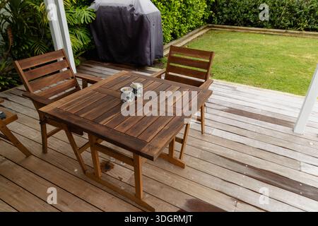 Wooden Patio Table Chairs Outdoor Deck Setting Stock Photo