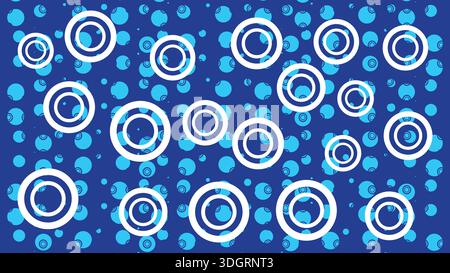 Abstract circles pattern in turquoise white and navy vector. Modern geometric background with minimalist aquatic bubbles and nautical style. Stock Vector