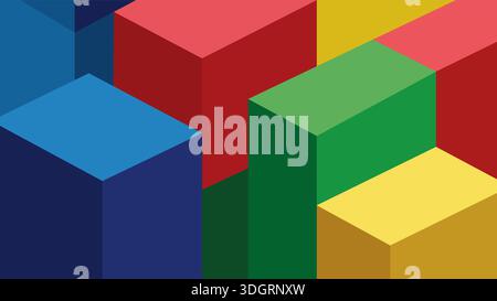 Bold geometric blocks blended with red yellow green and blue vector. Abstract vibrant background with primary color gradients and modern style. Stock Vector