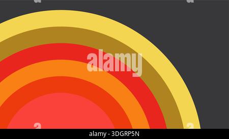 Gradient arcs in scarlet red sunset orange and gold vector. Abstract geometric background with glowing circular waves and warm solar energy. Stock Vector