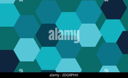 Hexagon pattern with gradients in teal navy and cyan vector. Abstract geometric background with metallic honeycomb shapes and tech aesthetic. Stock Vector