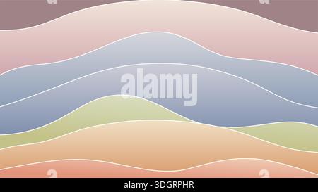 Minimal pastel layered arcs with wavy highlights vector. Abstract geometric background with soft rainbow curves and elegant papercut aesthetics. Stock Vector