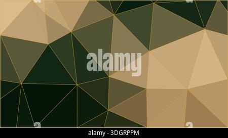 Dark green beige and gold polygon shapes vector. Abstract low poly geometric background with metallic gold accents and luxury faceted texture Stock Vector