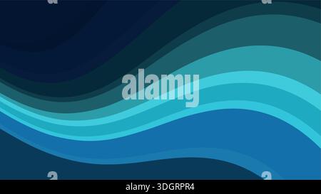 Smooth curved abstract layers in navy teal and cyan vector. Modern liquid flow background with elegant wavy shapes and deep blue color depth. Stock Vector