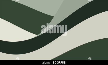 Forest green sage and cream soft flowing curves vector. Abstract organic background with elegant wave lines and earthy natural color palette. Stock Vector