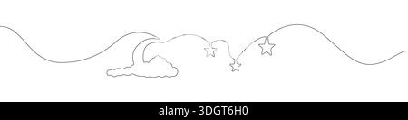 Clouded Moon icon line continuous drawing vector. One line clouds with star icon vector background. Clouds icon. Stock Vector