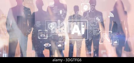 Abstract futuristic AI data processing and machine learning technology concept. Stock Photo
