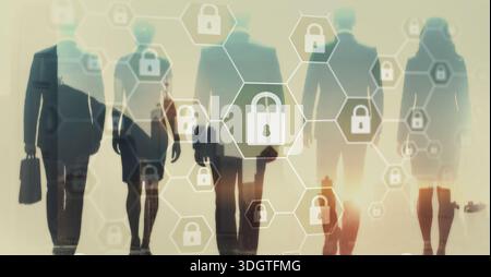Secure structured business concept with locked elements and cybersecurity protection. Stock Photo