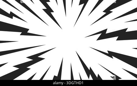 Background bolt thunder. Line comic backgrounds. Lightning anime. Concentration effect lines. Cartoon pop art. Manga light ray. Zigzag pattern Zig zag Stock Vector