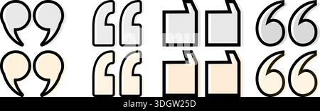 Quotation mark and speech quote icons used for writing, dialogue, citations, comments, and text emphasis Stock Vector