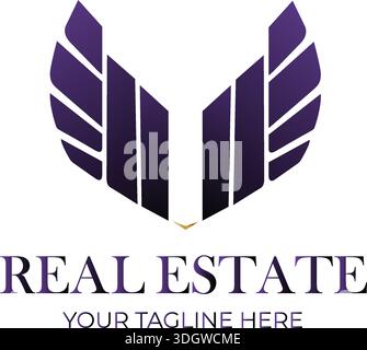 Real Estate Logo Design Luxury Wings Symbol Abstract Corporate Business Icon Modern Construction Finance Identity Creative Eagle Phoenix Shield Stock Vector
