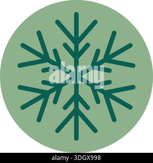 Green Circle Snowflake Outline Flat Label Stock Vector
