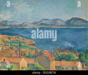 The Bay of Marseille, Seen from L'Estaque by Paul Cezanne, c. 1885, depicting a coastal village with terracotta roofs overlooking a deep blue bay and distant mountains Stock Photo